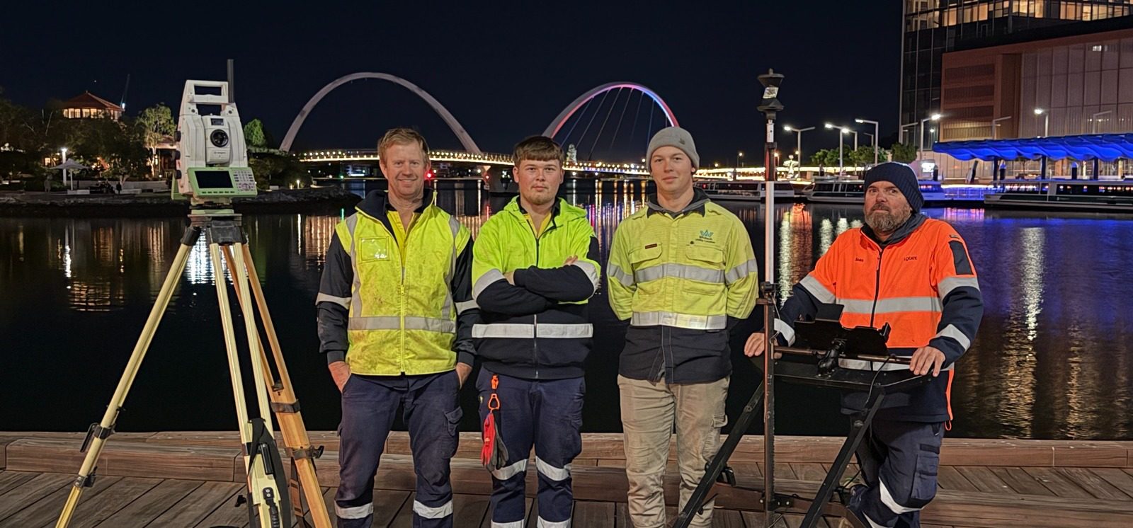 Whitech field crew with survey and GPR equipment during operations at Elizabeth Quay, Perth
