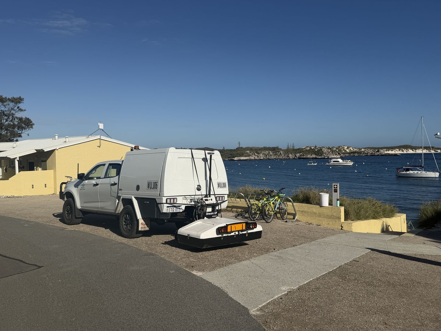Whitech work vehicle with a towed multi-array GPR unit on Rottnest Island